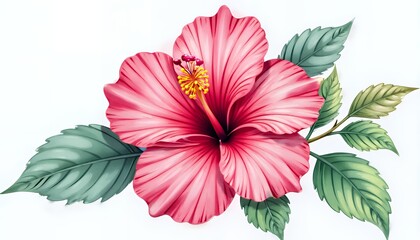 Hand-painted hibiscus flower with transparent background, perfect for tropical-themed designs, bringing warmth and vibrant color to artwork