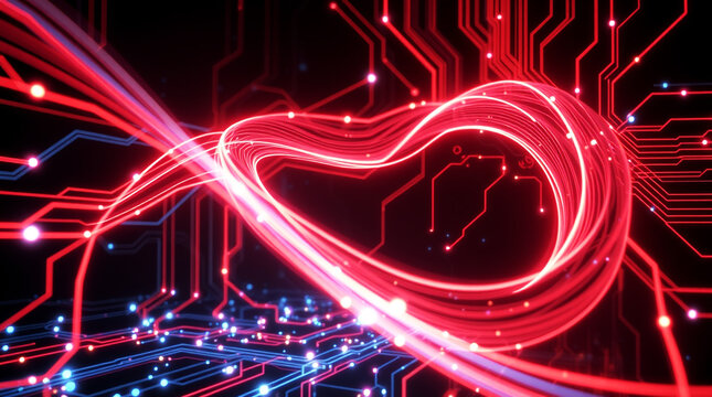 Data flowing through an AI-powered network of glowing circuits   &ndash; Generative AI	