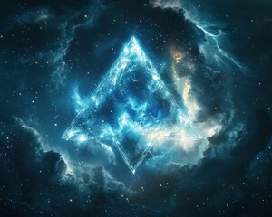 Ethereal Triangle in Cosmic Space with Glowing Starry Background