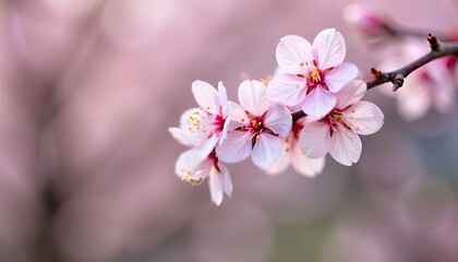 Fototapeta premium Delicate cherry blossom branch with pale pink petals, suitable for spring and Japanese-themed designs, evoking the beauty of nature