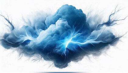 Fototapeta premium realistic thunder light and blue smoke cloud splash on a white isolated background generative ai