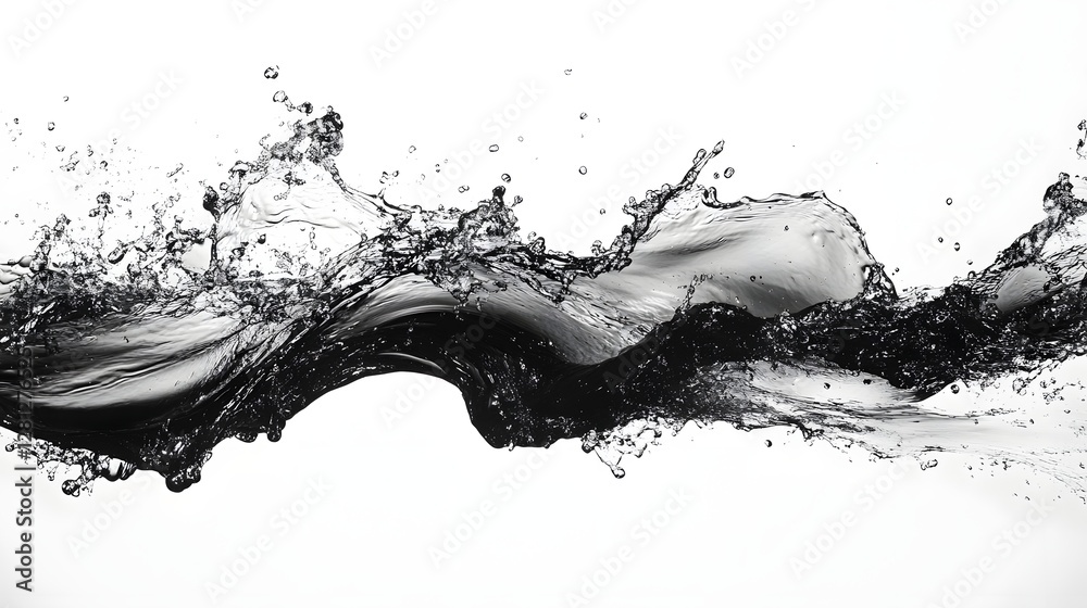 Poster Dramatic and dynamic monochrome abstract art photograph showcasing a powerful water splash with mesmerizing shapes patterns and movement