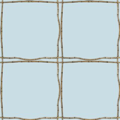 Seamless Pattern with Simple Bamboo Frame on Pastel Blue Background
