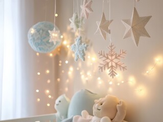 The image shows hanging stars with festive Christmas look