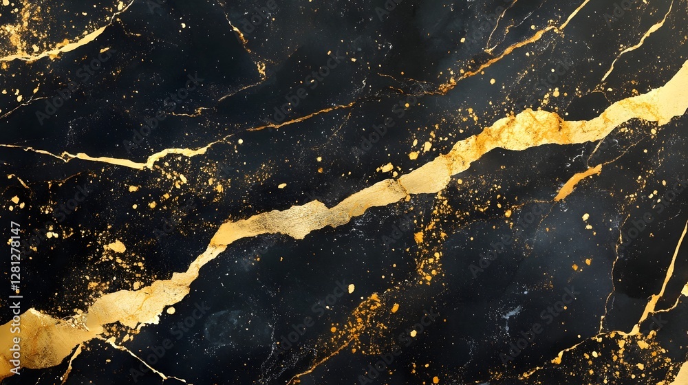Leinwandbilder Dramatic and Luxurious Dark Marble Background with Striking Golden Accents and a Captivating Abstract Pattern  This Textured Surface Makes an Elegant and Sophisticated Design Element