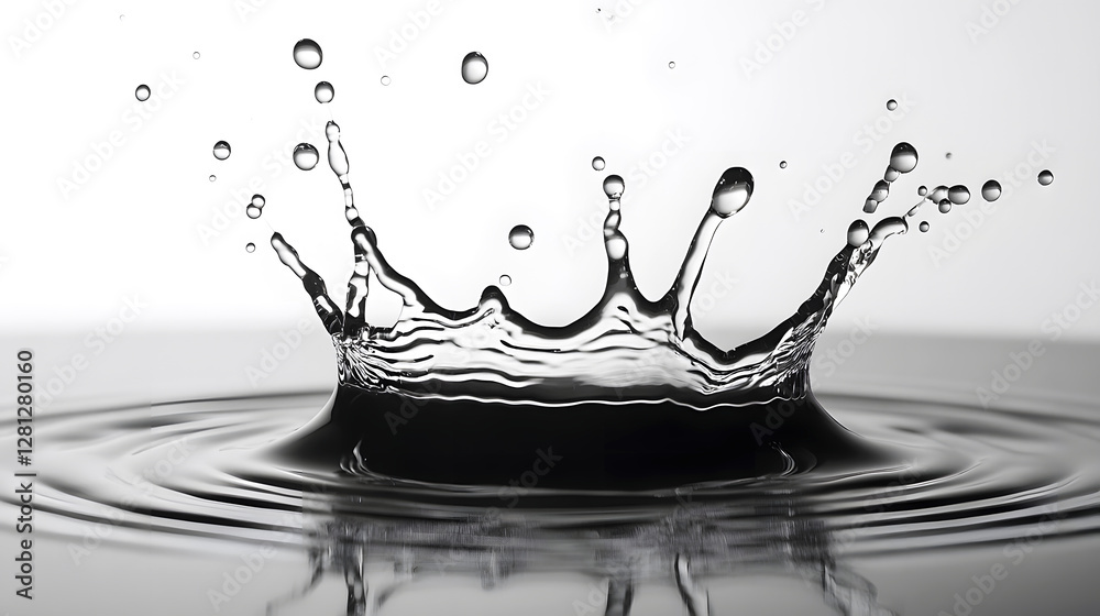 Poster Dramatic and mesmerizing water splash captured in a minimalist monochrome style  The image showcases the dynamic liquid motion form and texture in an manner