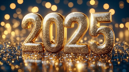 2025 New Year golden glittering digital creative background