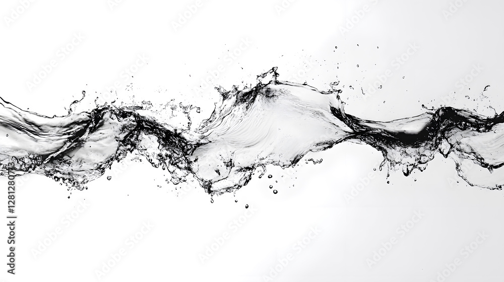 Aufkleber Dramatic and Powerful Abstract Liquid Motion with Dynamic Splash of Water Captured in Striking Monochrome The Artwork Showcases Fluid Turbulence Kinetic Energy and Surreal Aesthetics