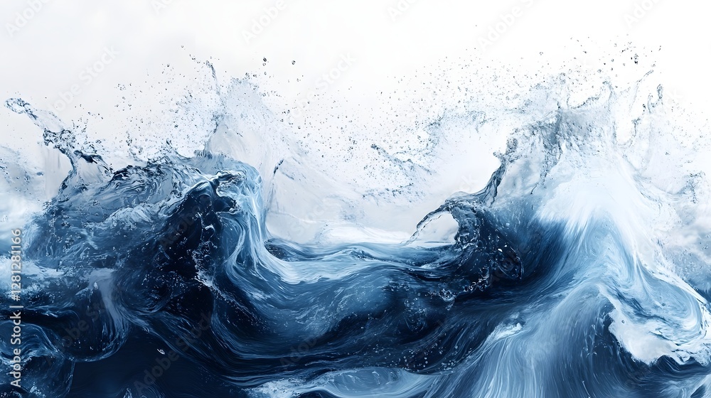 Poster Dramatic and powerful swirling water splash in shades of blue and gray creating a dynamic turbulent and moody abstract water background or design element