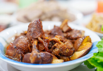 Chinese cuisine braised duck with ginger and eggs