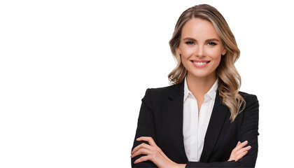 Portrait of a smiling businesswoman in a pose with arms crossed, isolated on transparent background