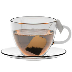 3d render glass tea cup with transparent background