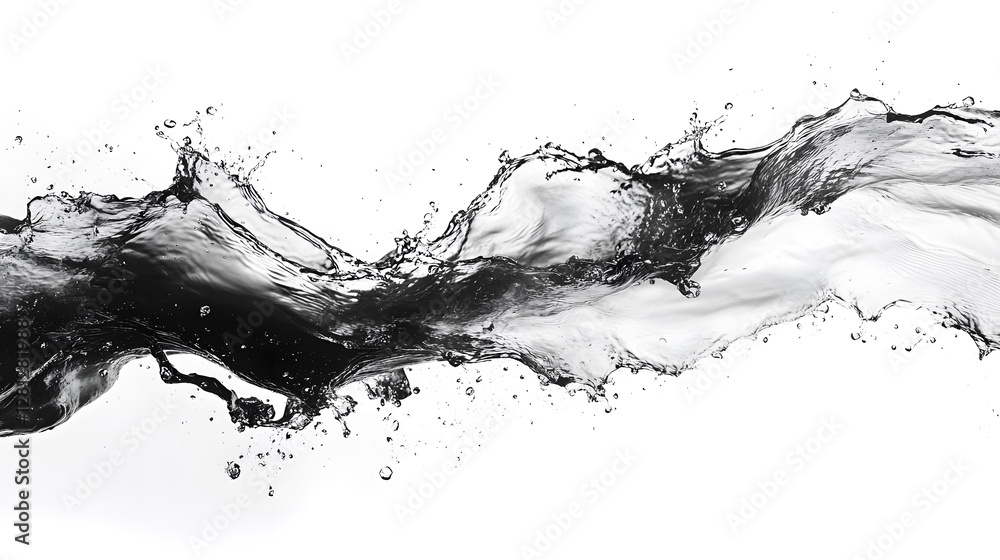Poster Dramatic black and white abstract image depicting the dynamic flow and motion of water in a powerful energetic splash  The image captures the fluidity turbulence