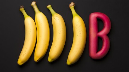 Bananas & red B on black. Use healthy eating campaign, school banner, health food store ad