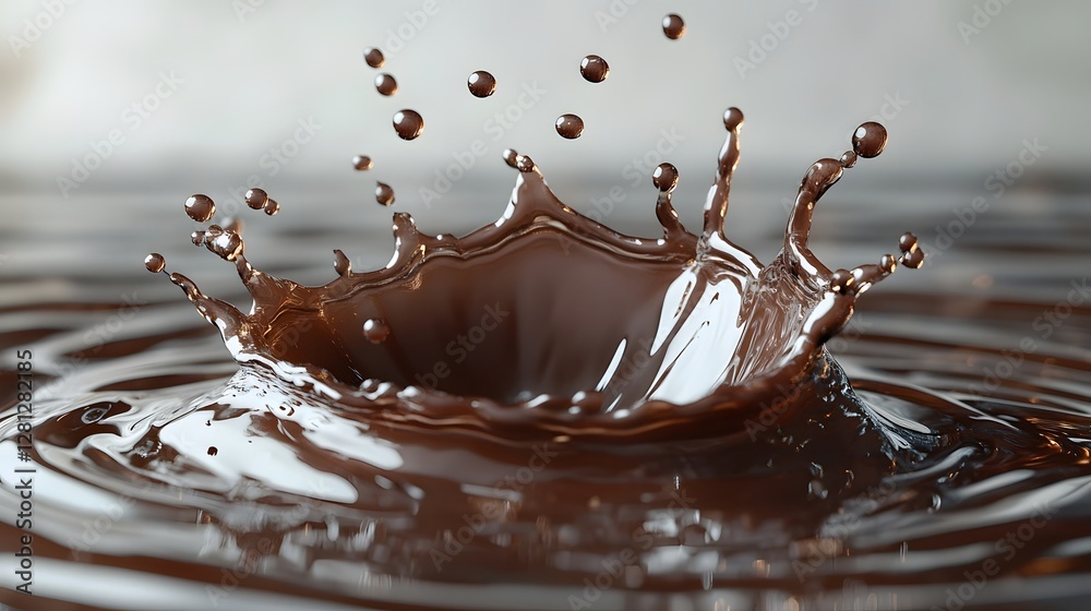 Poster Dramatic chocolate liquid splashing and creating abstract patterns with rippling movements and reflections on the water surface  Dynamic fluid motion and energy captured in a creative image