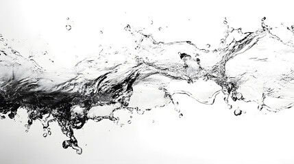 Dramatic black and white image showcasing the powerful motion and energy of a dynamic water splash with abstract patterns and textures created by the liquid movement
