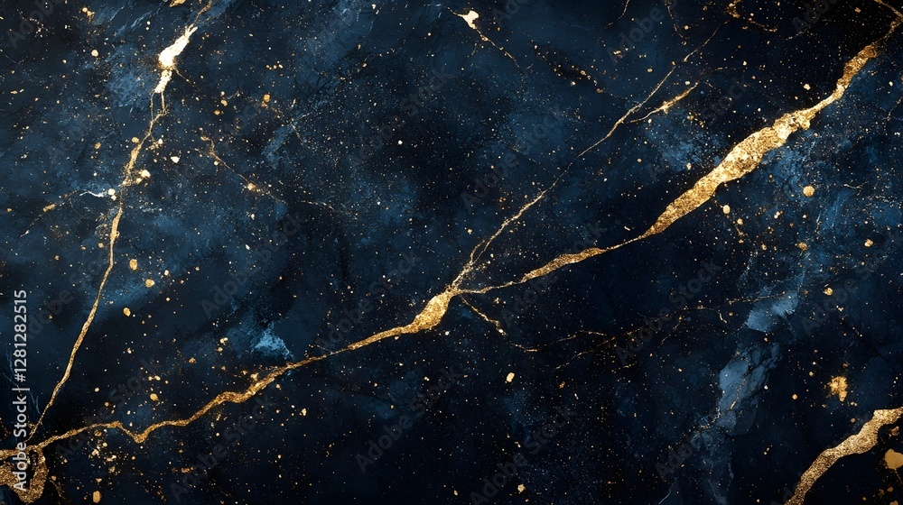 Aufkleber dramatic dark marble texture with golden veins and cracks abstract background luxury wallpaper desig