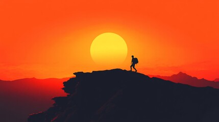 Hiker sunset peak silhouette desert landscape travel