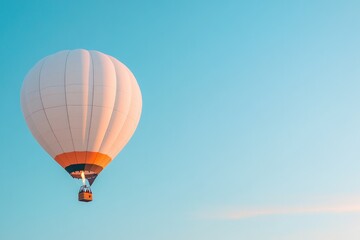 Naklejka premium vibrant hot air balloon floating gracefully against clear blue sky scene vibrant and inviting
