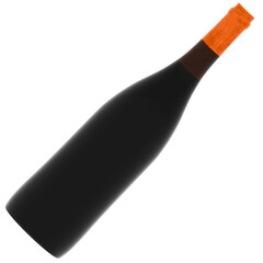 3d render black wine bottle with transparent background