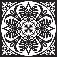 Vector black monochrome classic Greek square ornament. Rectangle of Ancient Greece and Roman Empire. Byzantine painting of walls, floors and ceilings. Decoration of European palaces
