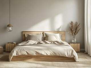 A modern bedroom showcasing a comfortable and minimalistic style