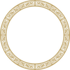 Vector round golden border ornament. Native American tribes framework, circle.