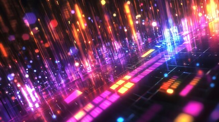 Abstract Neon Lightscape Digital Art Futuristic City