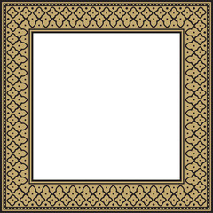 Obraz premium Vector square gold with black national Persian ornament. Rectangle, frame, border, ethnic pattern of the peoples of Iran, Iraq, Tajikistan