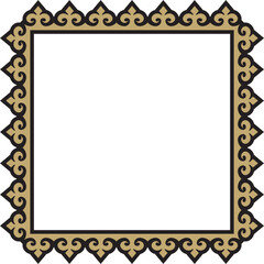 Vector gold with black square Kazakh national ornament. Ethnic pattern of the peoples of the Great Steppe