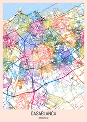 Casablanca Morocco City Map, district banner, business modern landmark, neighborhood paint travel, hometown downtown design, destination landmark