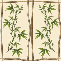 Seamless Pattern Traditional Japanese Ornament with Bamboo Big Design on Pastel Yellow Background