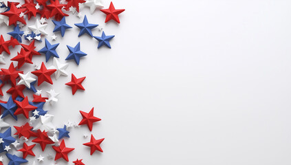 Patriotic Independence Day red, white, and blue stars with white copy space