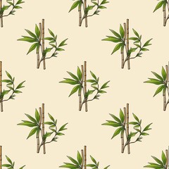 Seamless Bamboo Pattern on Pastel Yellow Background Small Design on Pastel Yellow Background