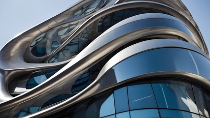 Modern Architectural Design Features Sleek Lines and Reflective Surfaces in a City Setting