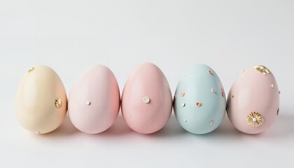 Easter eggs with pastel colors and delicate patterns, isolated for festive designs, symbolizing springtime and renewal