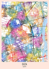 Obraz premium Giza Egypt City Map, district banner, business modern landmark, neighborhood paint travel, hometown downtown design, destination landmark