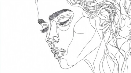 Abstract Continuous Line Drawing of a Woman's Face