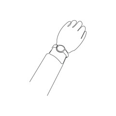 Hand with wristwatch continuous one line drawing. Wristwatch outline icon. Vector illustration.