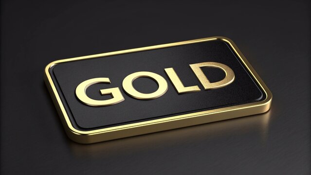 logo, text "GOLD", gold logo, solid background, simple style, high-resolution, 3D rendering, black and yellow color scheme, metallic texture, strong contrast between light and dark, suitable for brand