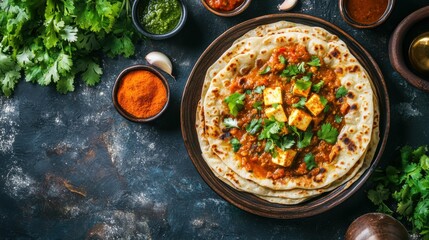 Paratha: Homemade Indian Flat Bread with Paneer Curry, Perfect Lunch Meal