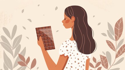Female Character with Sweet Chocolate Bar Illustration