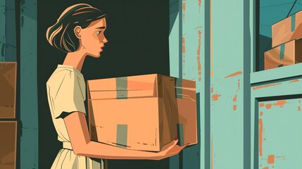 Woman Offering Cardboard Boxes for Charity Donation