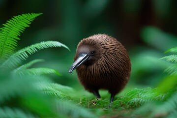 majestic kiwi bird wandering gently through verdant forest in new zealand is captured gracefully with abundant natural