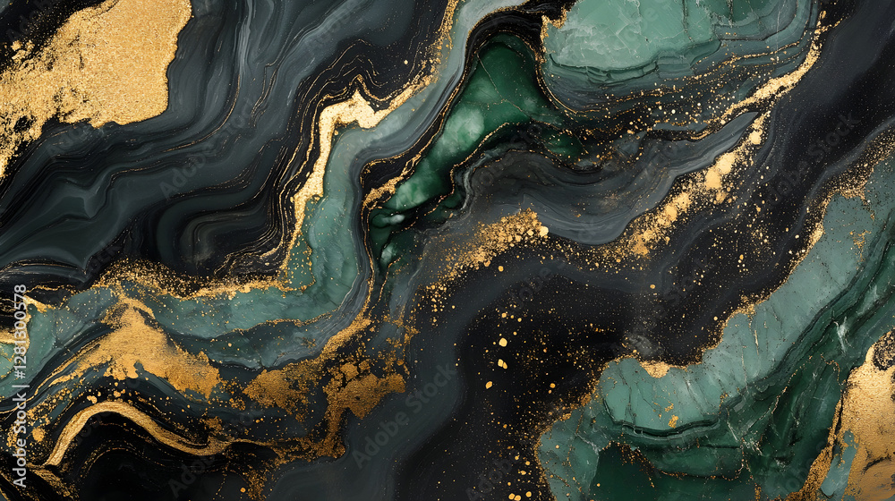 Poster Glossy Golden and Turquoise Marbled Abstract Background with Fluid Patterns and Sparkly Textures  Luxury mineral and gemstone inspired design with dynamic swirls ripples and shimmering elements