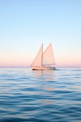 Fototapeta premium serene sailboat gliding smoothly over calm ocean waves under cloudless sky dominates image
