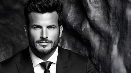 Fototapeta premium Stylish Monochrome Portrait of a Man in Suit