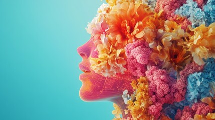 Obraz premium Digital rendering of a woman covered in vibrant blooms