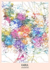 Kabul Afghanistan City Map, district banner, business modern landmark, neighborhood paint travel, hometown downtown design, destination landmark