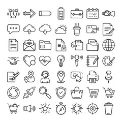 Line Icons Productivity, Communication, Technology, and Business Symbols